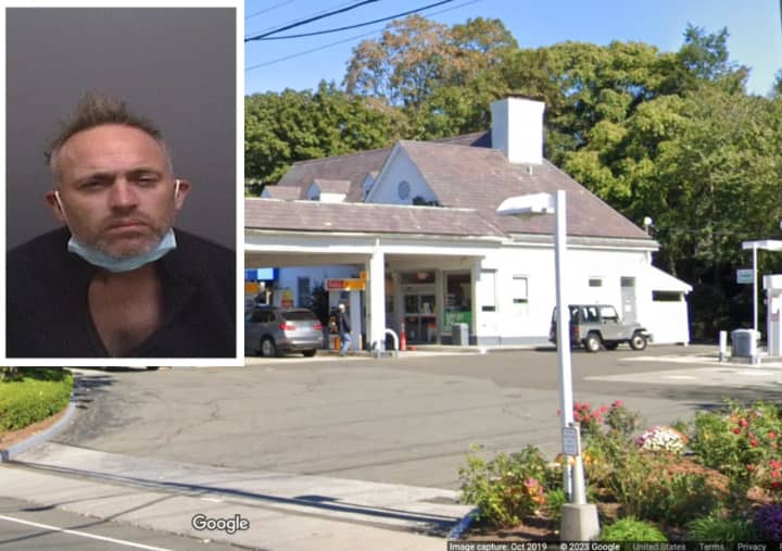 Elvis Hopkins, age 42, was charged with stealing a motor vehicle and driving it into the parking lot of a Shell gas station in Darien at 164 Noroton Ave.