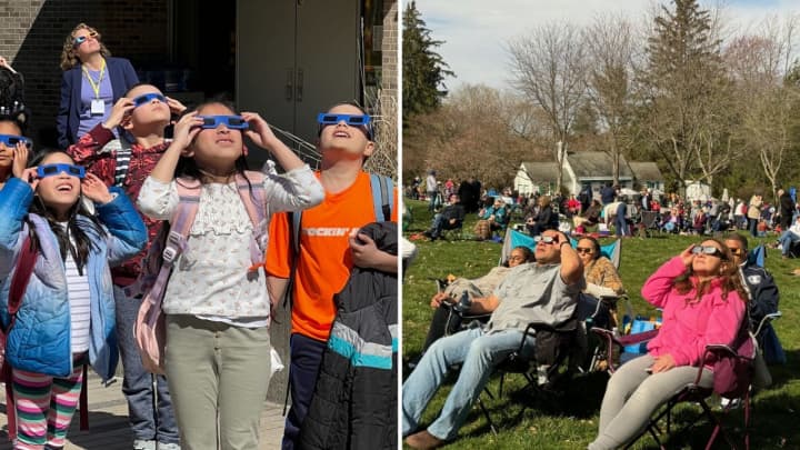 Students and residents in Westchester gaze upon Monday's partial solar eclipse.&nbsp;