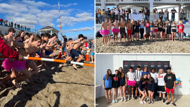 Students from the Fox Lane High School in Bedford jumped into the chilly Long Island Sound as part of a Polar Plunge to raise money for the Special Olympics.