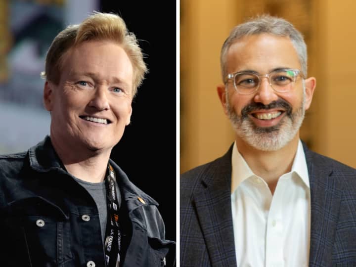 Talk show host Conan O&#x27;Brien (left) interviewed Rabbi David Schuck (right) from New Rochelle in a podcast episode.