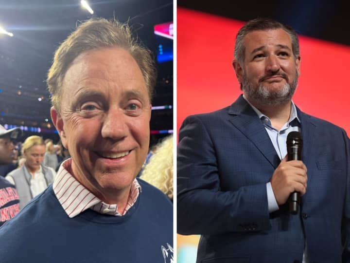 Connecticut Governor Ned Lamont&#x27;s negative comments about Downtown Houston prompted a response from US Senator Ted Cruz (right).