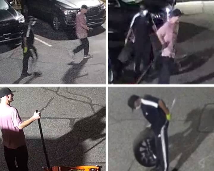 Authorities are searching for three men who are wanted for stealing tires and rims valued at about $9,600 in Smithtown
