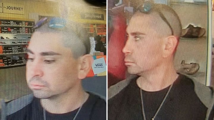 Authorities asked the public for help identifying a man who is accused of stealing pairs of shoes from an Islandia store.