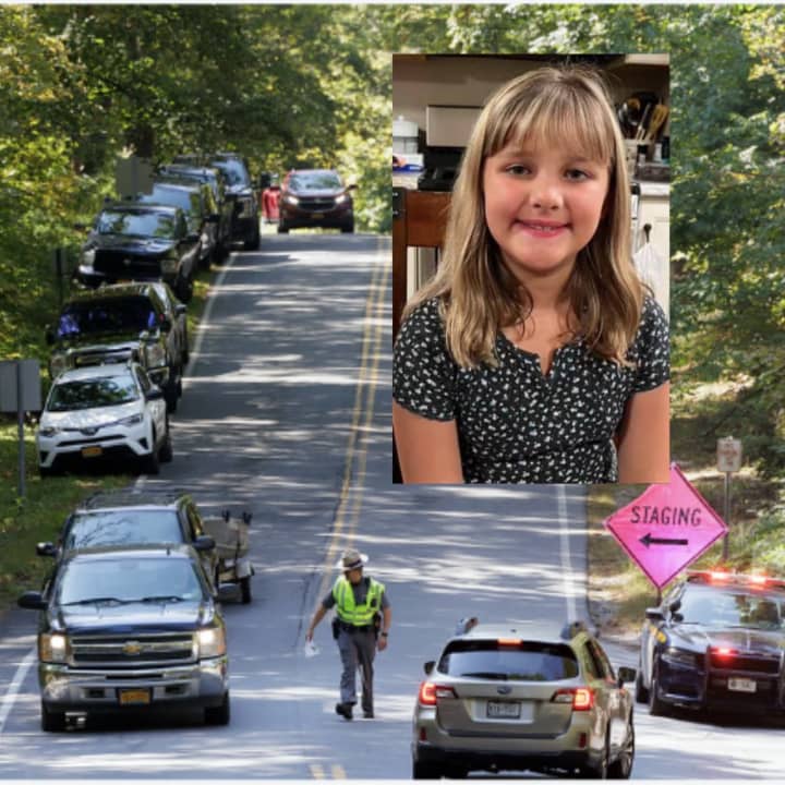 A look at the staging area at Moreau Lake State Park in Saratoga County as authorities search for missing 9-year-old Charlotte Sena (inset).