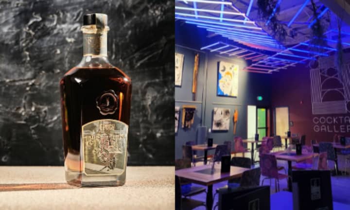 The Artist Series Whiskey (left) and the distillery&#x27;s new tasting room (right)