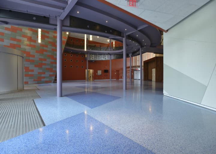 The lobby of the Visual and Performing Arts Center at WCSU in Danbury
