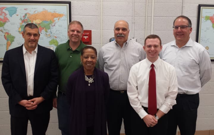 School Adminstrators, teacher, staff, and the PTA thanked the Valhalla Board of Education for their service. Ronald Cavallo, James Adams, LaVerne Clark, Robert Ierace, Anthony Amiano, Joseph Garbus. Not present: Valentina Belvedere. 