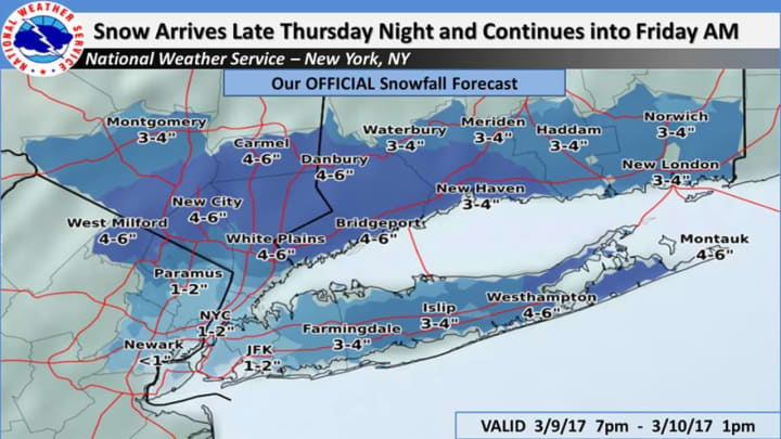 A look at snowfall projections for Westchester, Putnam and Rockland counties.