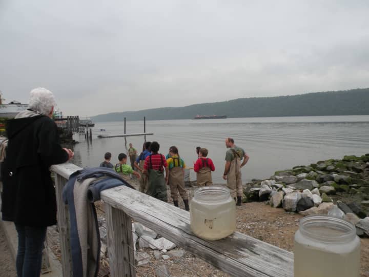 Walden School students put on chest-high waders and walked into three feet of water, where they engaged in a fishing technique called seining.