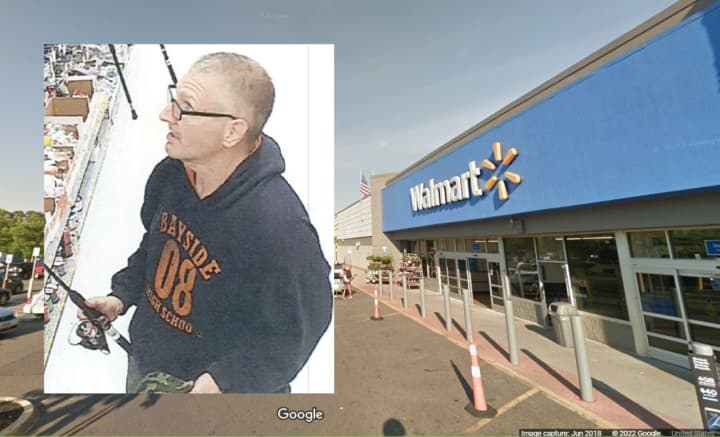 Authorities asked the public for help locating a man who is accused of stealing fishing equipment from a Middle Island Walmart.