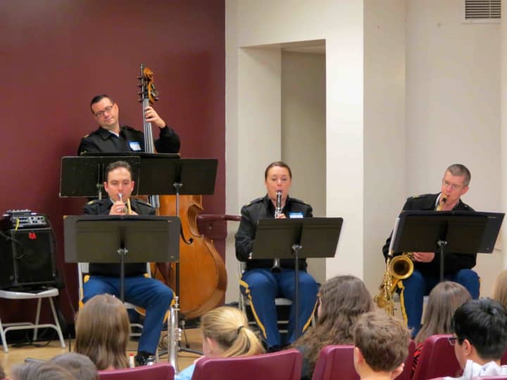 West Point&#x27;s Quintet Seven perform for Briarcliff band students.