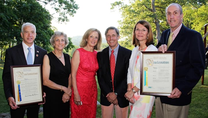 (from left) Francis Corcoran, Westchester County Board of Legislators, and 2016 Lifetime Achievement Awardees Joan Zofnass, Renee Ring and Paul Zofnass, WLT President Lori Ensinger, Deputy County Executive Kevin Plunkett