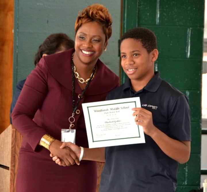 Students from Woodlands Middle School received awards at the Honor Roll Breakfast Friday. 