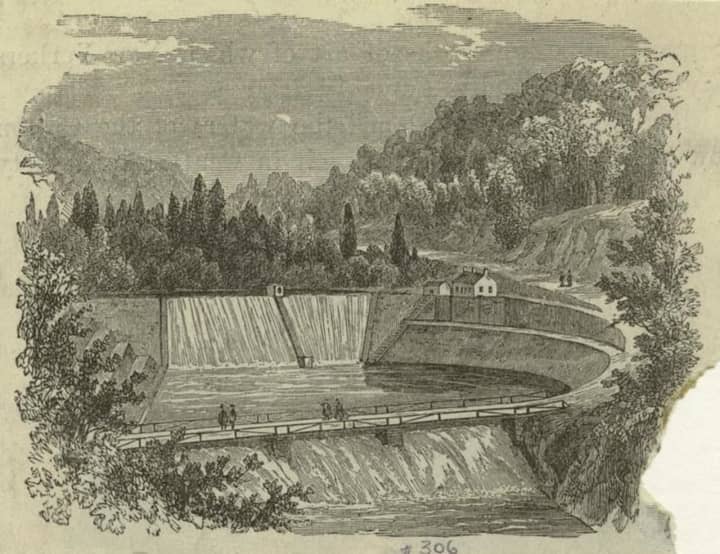 An 1872 rendering of the Old Croton Dam
