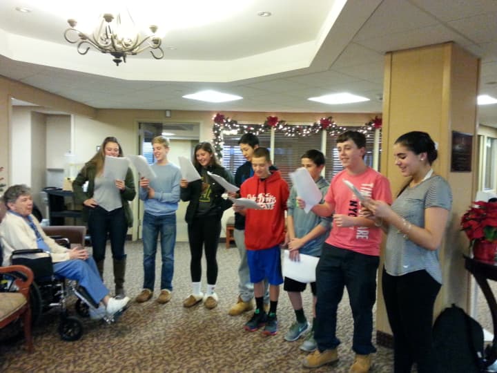 Members of Yorktown&#x27;s SADD group from the high school sang holiday songs to residents of Field Home Wednesday.