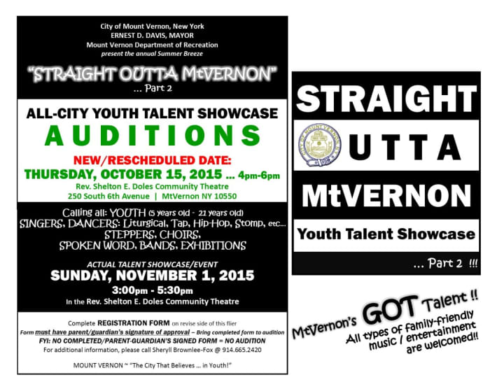 The city of Mount Vernon will hold auditions on Oct. 15 for a youth talent showcase.
