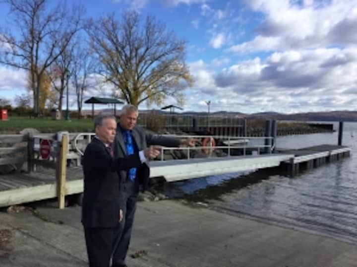 Rockland County Executive Ed Day and Allan Beers, director of the Rockland County Division of Environmental Resources, at the docks at Haverstraw Bay Park