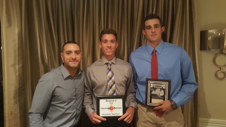 Pleasantville High School senior varsity baseball players Christopher Satriale and Drew Marino were honored Monday, June 13 at the Section 1 Baseball Awards Dinner in Hastings-On-Hudson, N.Y.
