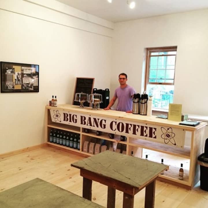 The space is at Big Bang Coffee Roasters in Peekskill is open and airy.