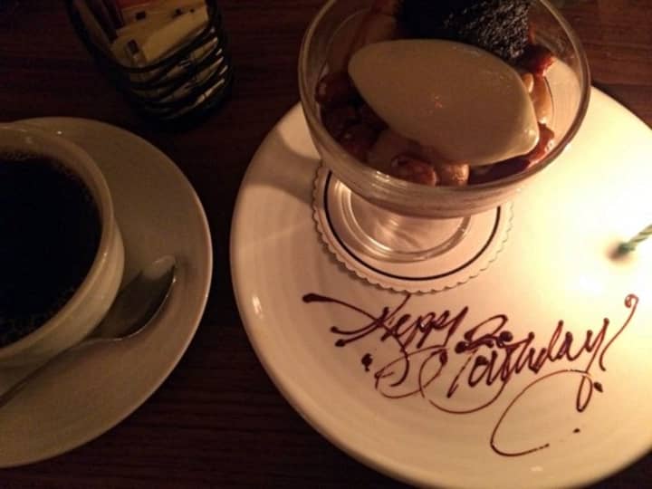 birthday dessert from Campagna at the Bedford Post Inn