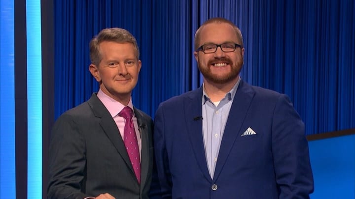 Brendan Sargent (right, pictured with host Ken Jennings) will appear as a contestant on Jeopardy! Thursday, Oct. 5.