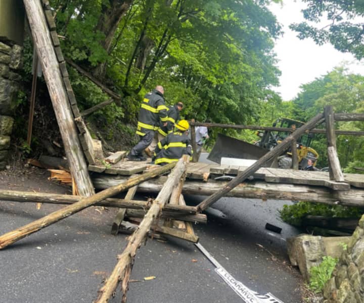 A wooden bridge in Marbletown was destroyed when it was struck by a concrete truck Thursday, June 2.
