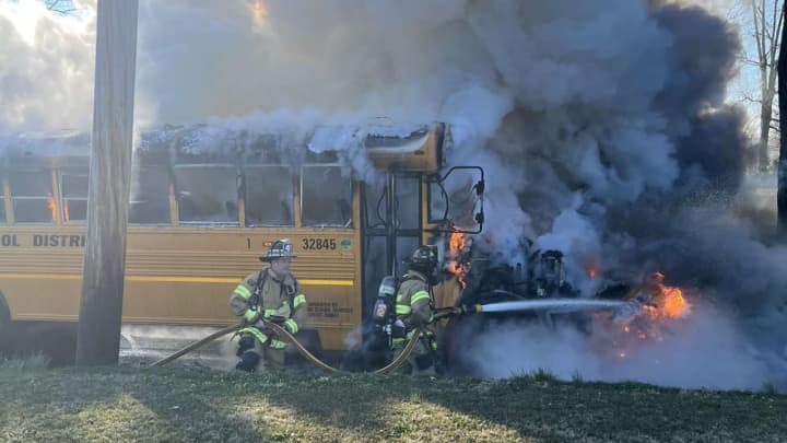 School bus fire on Penns Park Road on March 22.&nbsp;