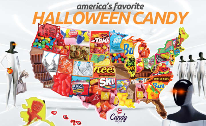 Map of the United States&#x27; favorite kinds of Halloween candy
