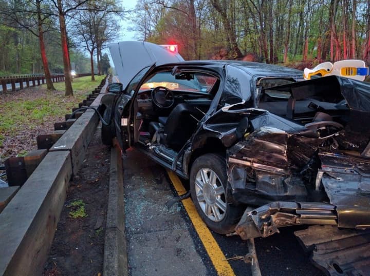 Greenwich firefighter responded to this crash Wednesday morning on the Merritt Parkway between exits 27 and 28.