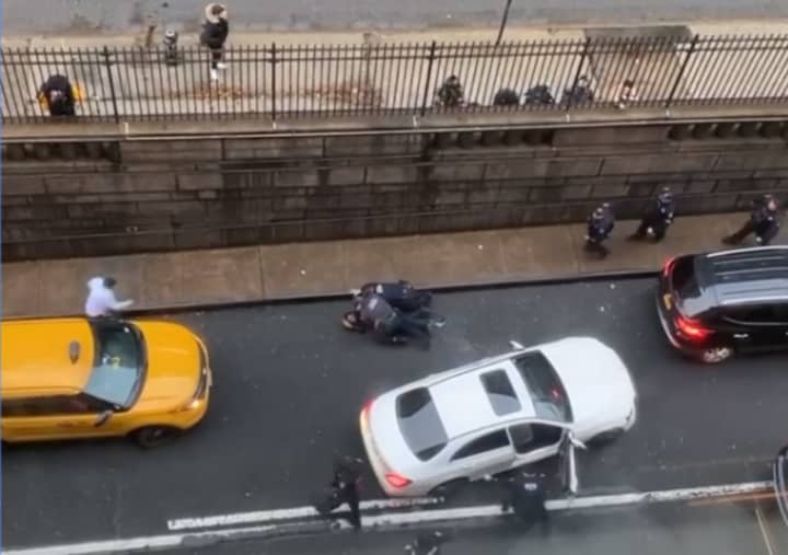 Port Authority police seize the driver outside the Holland Tunnel in Manhattan.