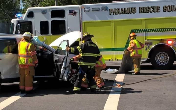 Members of the Paramus Rescue Squad freed the passenger in the Emerson crash.