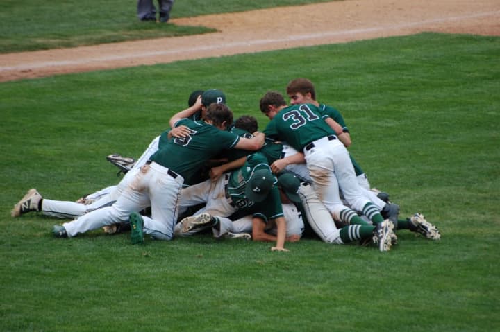 Pleasantville Panthers celebrate their 12-1 win over Briarcliff in Saturday&#x27;s Section 1 Class B championship game.