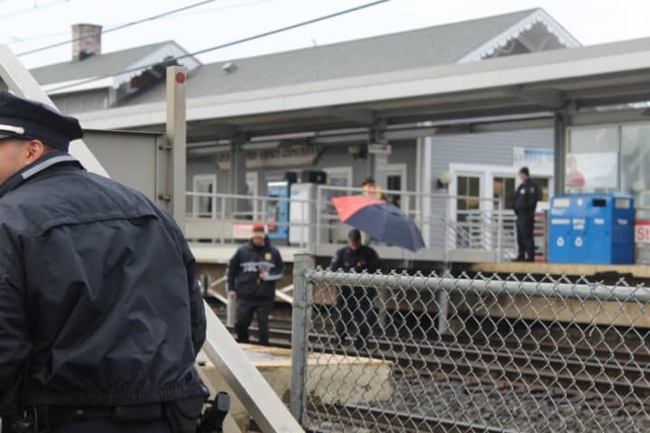 Emergency personnel respond to the Stratford Train Station, where a person was hit and killed by a train Wednesday. 