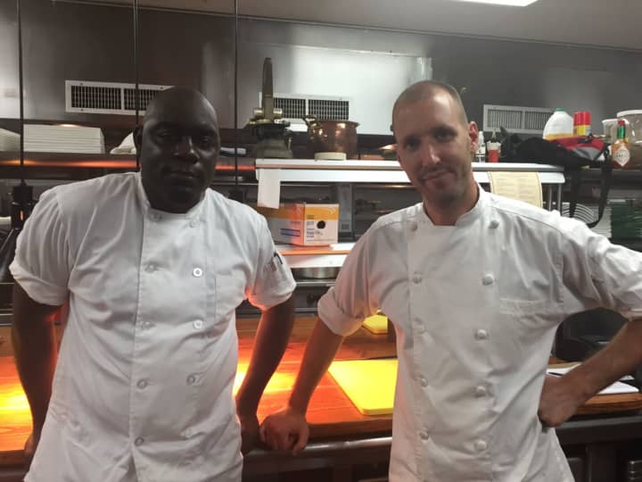 Chefs Choya Hodge, left, and Moshe Grundman, right at Sixty5 On Main in Nyack.