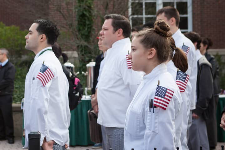 Students at The Culinary Institute of America pause to reflect on Veterans Day 2014. 