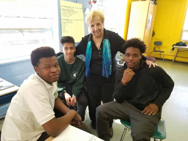 Clare Harding, who retired after spending 40 years as a guidance counselor in Greenwich, now serves in the same capacity as volunteer at Stamford Academy.