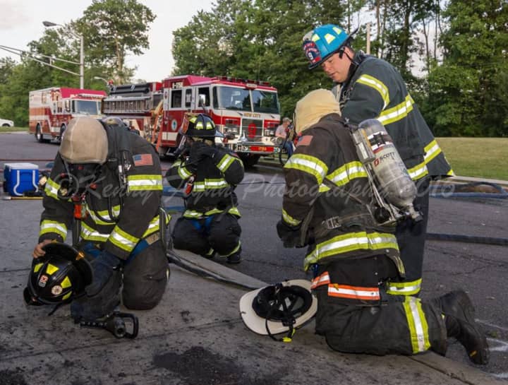 New City firefighters undergo a training exercise.