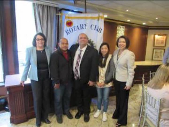 Pictured (L to R) are Paramus Rotarian and Rotary District 7490&#x27;s Gift of Life Foundation representative Glenda Campaniolo, Raul Ocampo, Paramus Rotary Club President Jay Leone, Gift of Life child Lyka Ocampo and Paramus Rotarian Jennifer Padolina.