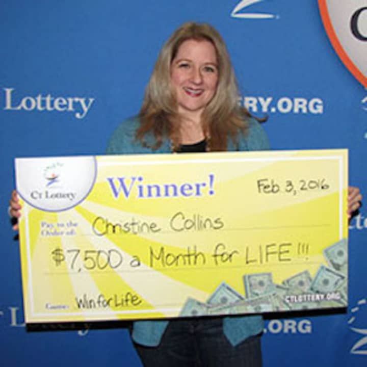 Christine Collins, of Stamford, won $7,500 a month in the Lucky for Life game from the Connecticut Lottery.