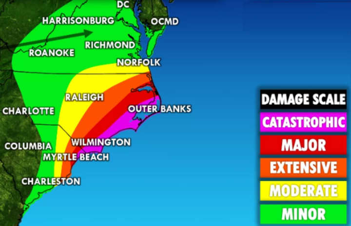 The arrow points to the area of greatest flooding concerns.