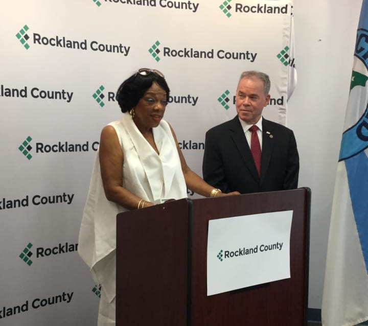Constance L. Frazier of Montebello, a retired school administrator and now Rockland&#x27;s new Commissioner on Human Rights, with County Executive Ed Day.
