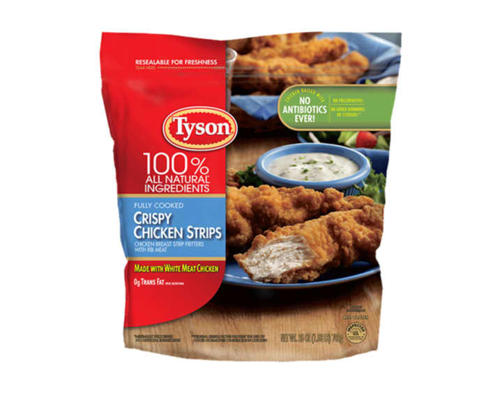Tyson fully cooked crispy chicken strips chicken breast strip with rib meat, one of the recalled products.