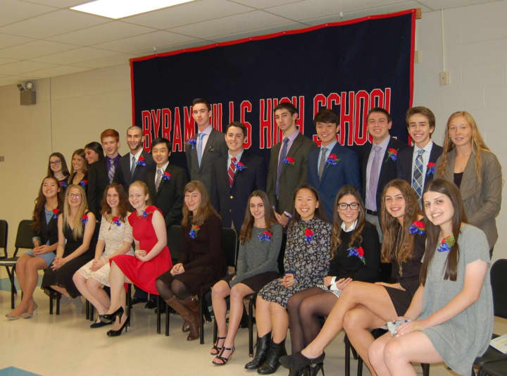These are the twenty-three seniors inducted this week into the Byram Hills High School chapter of the Cum Laude Society for their academic achievements