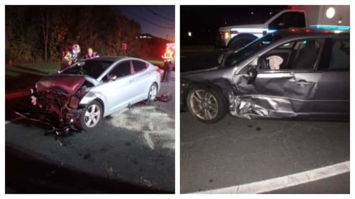 The silver Hyundai Elantra and the gray Ford Fusion involved in the Friday night wreck.&nbsp;