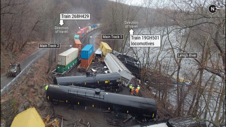Scene from the March 2 train derailment in Lower Saucon.&nbsp;