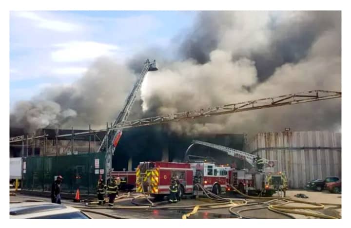 Firefighters battle massive May 2022 blaze at the Waste Management facility on Julia Street in Elizabeth that killed Czeslaw &quot;Chester&quot; Solarz, 69.