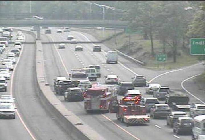 A three-vehicle crash is blocking at least one lane of I-95 north in Greenwich.