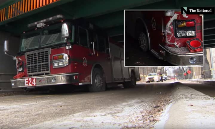 The fire truck stolen in Winnipeg eventually came to a stop, its tires shredded.