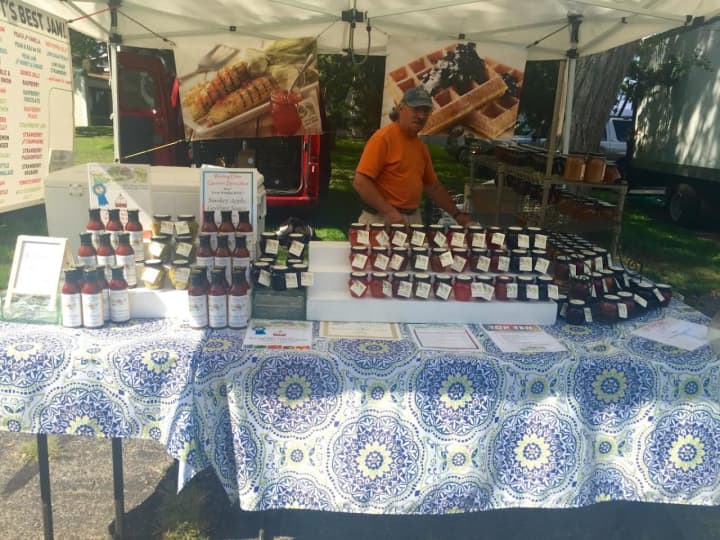 Ron Pinto, creator of Winding Drive Artisan Jams, sets up shop at the Old Greenwich Farmers Market. 