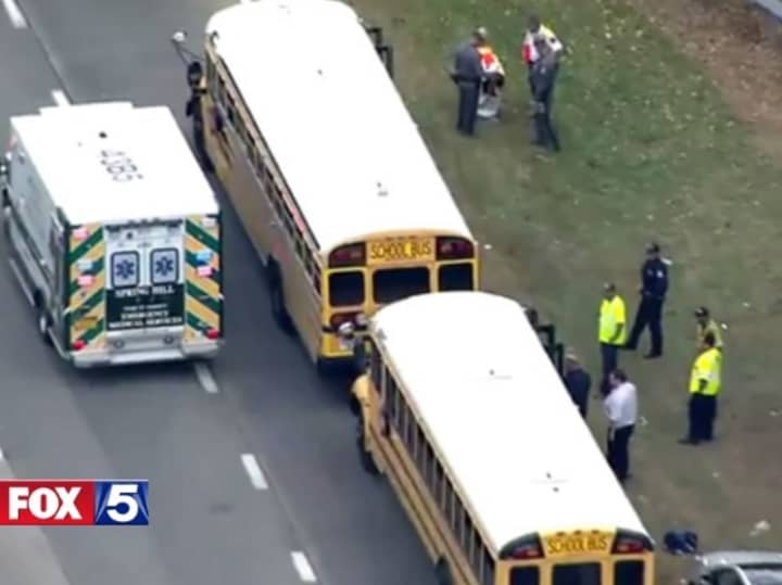 40-60 school bus passengers were taken to Rockland hospitals -- none with serious injuries, State Police said.